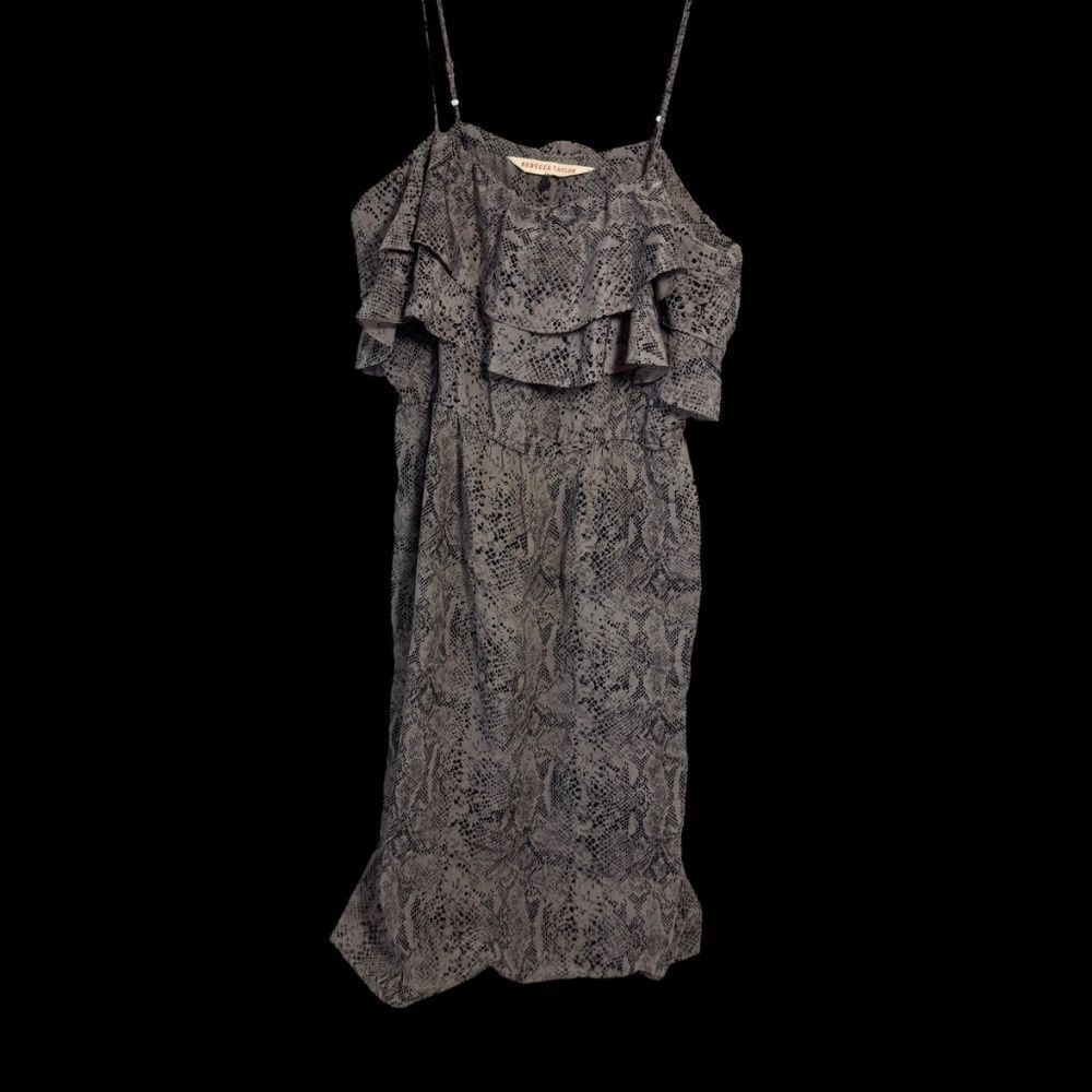 Rebecca Taylor Women's Silk Tan/Black‎ Python Print Ruffle Bodice Dress Sz 2